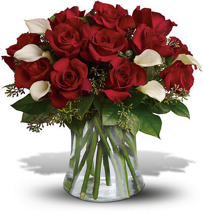 Be Still My Heart - Dozen Red Roses with white calla lilies